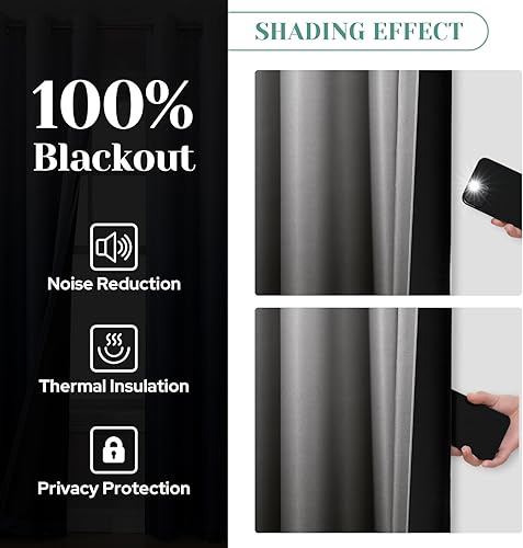 Miniatura 2 de HOMEIDEAS Cortinas opacas 100% degradadas negras para dormitorio, 52 x 63 pulgadas de largo, oscurecimiento de habitación, bloqueo de luz degradado,