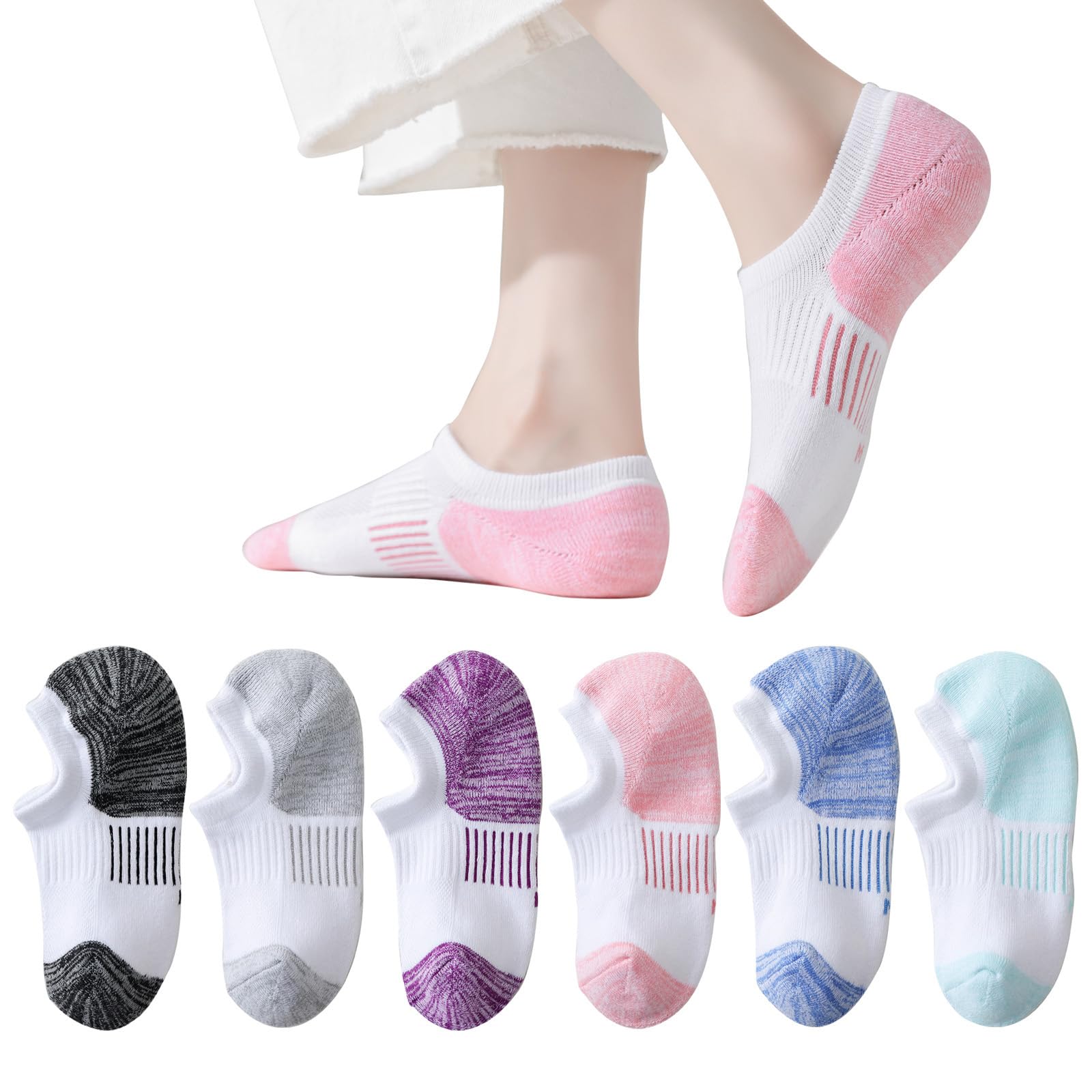 EPEIUS Thick No Show Socks for Women Athletic Ankle Socks Cushioned Running Low Cut Non Slip Footies 3/6 Pairs