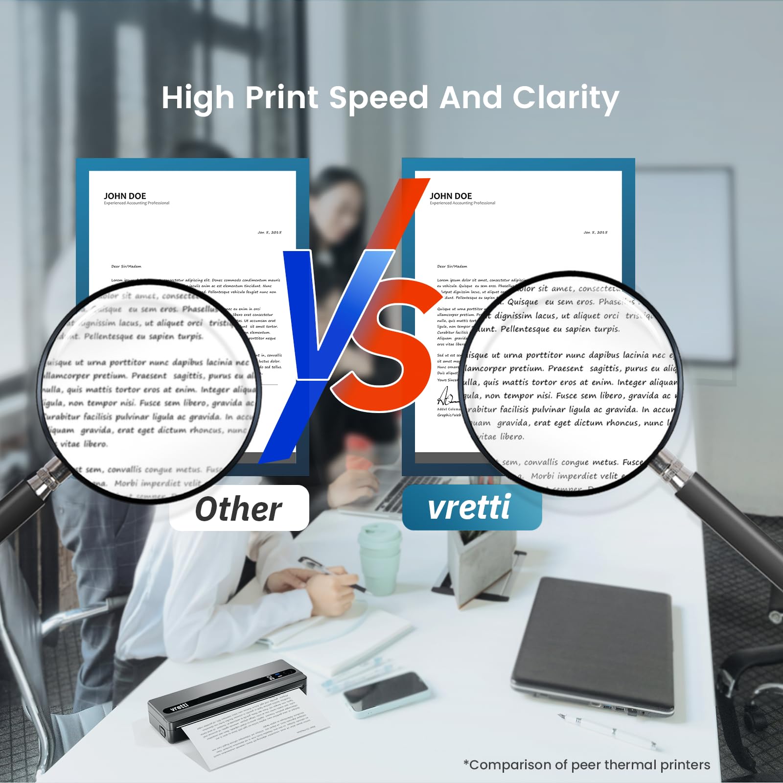 vretti Stampante portatile A4, stampante termica PB821 Stampante Inkless, stampante termica portatile Compatibile con Smartphone e PC,Supporta carta termica A4 (210 x 297 mm)