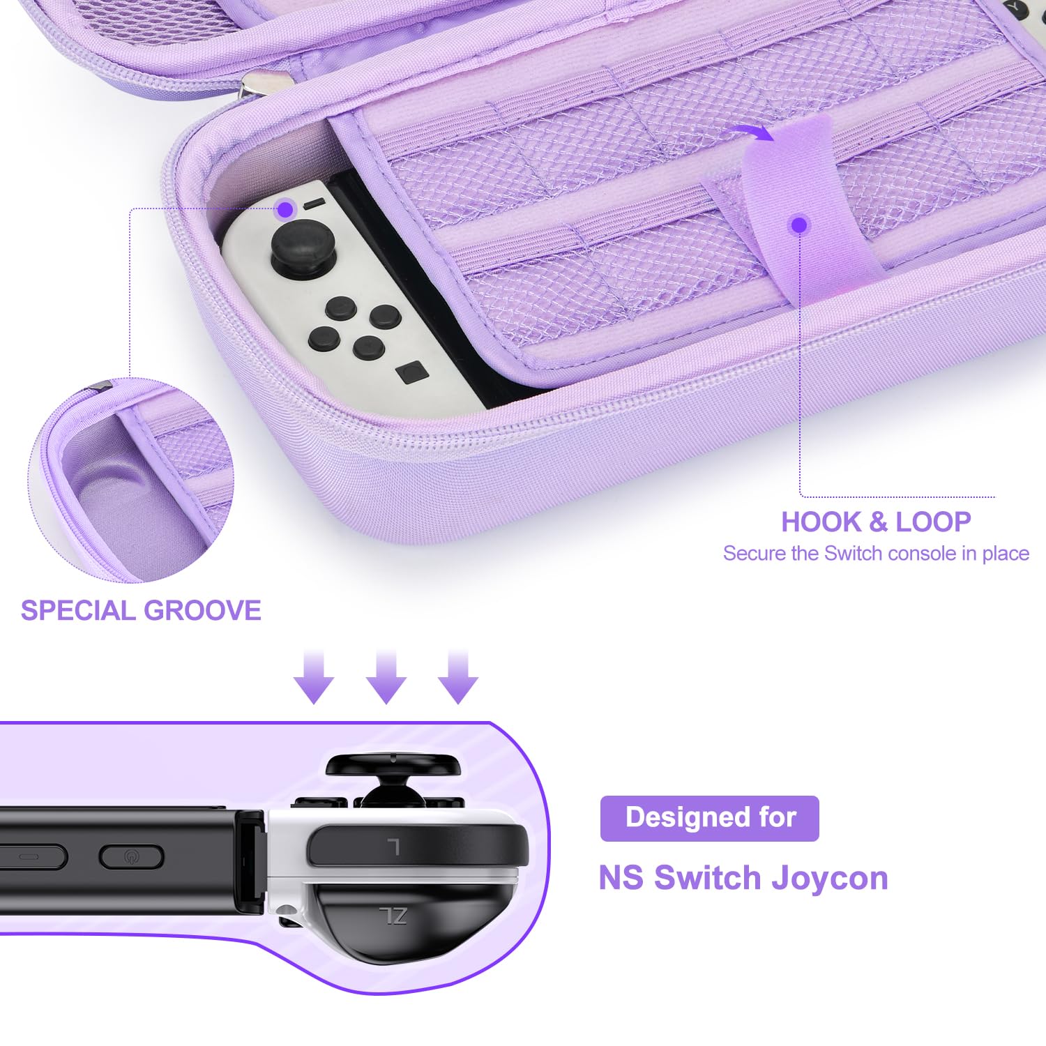 innoAura Switch OLED Case 19-in-1 Bundle for NS Switch OLED (2021), with Carrying Case, Screen Protector, Stand and Thumb Grips, Purple - Image 5