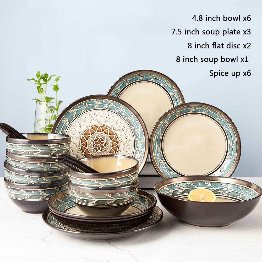 Zestaw naczyń w stylu marokańskim, festiwalowa atmosfera zestaw usług kolacyjnych, 18-kawałki reliefowej gałęzi grube naczynia ceramiczne