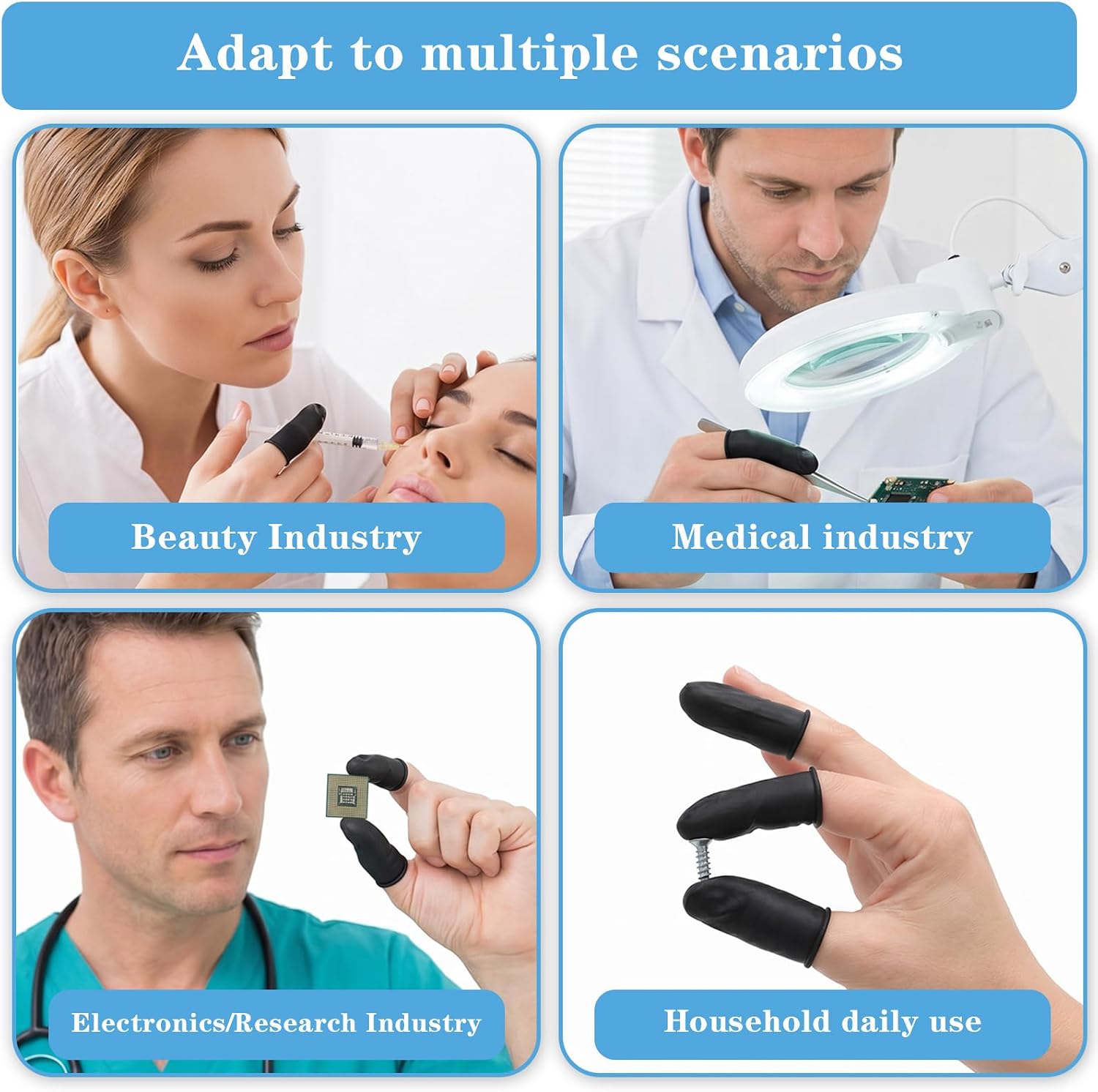 200Pcs Disposable Finger Cots, Medium Finger Protectors Black Finger-Covers | non-allergenic finger gloves, waterproof, anti-static, keep clean, finger condom for beauty manicure massage & industrial use