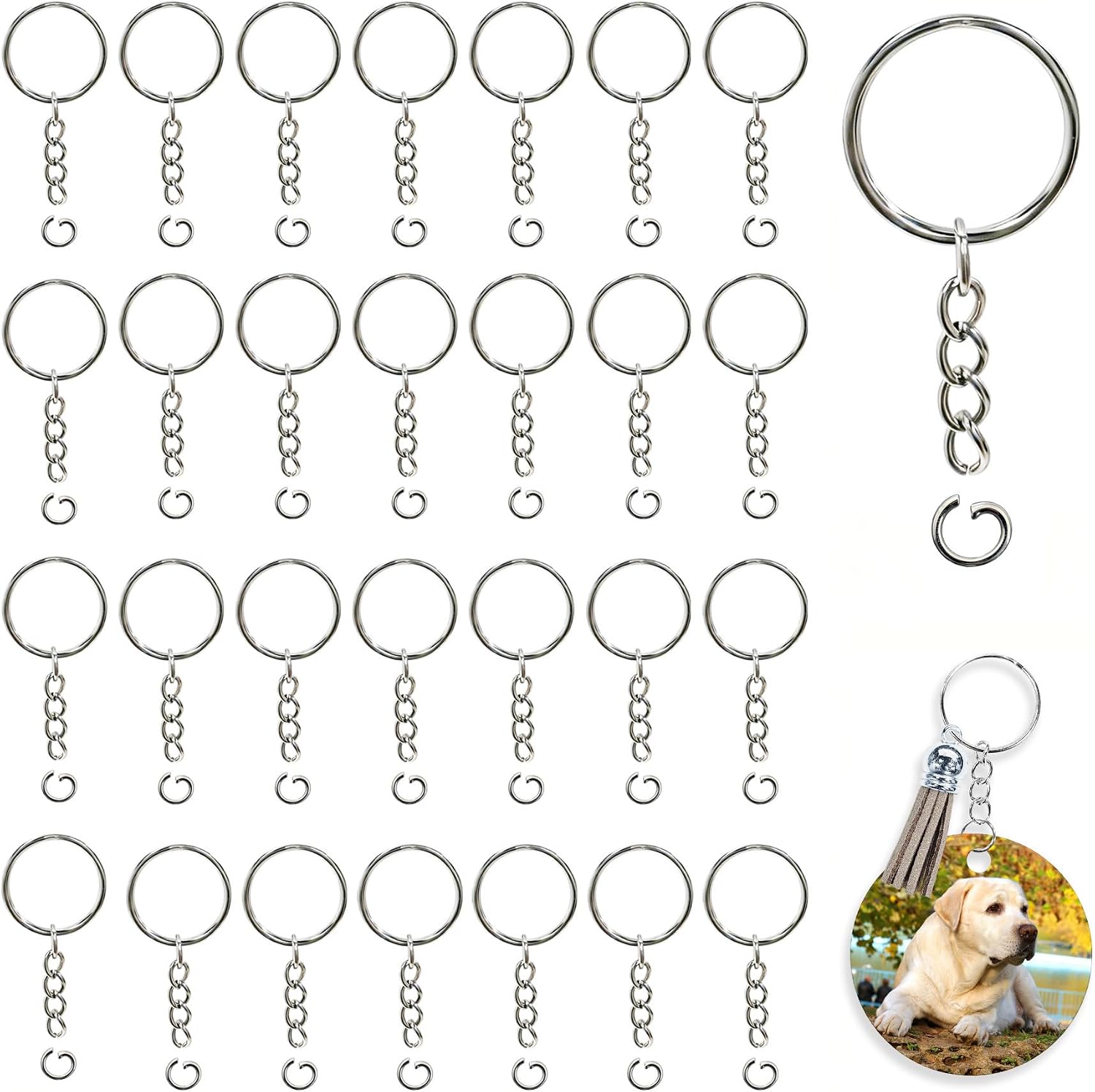 310 Pcs 1 Inch Keychains with Chain and 310 Pcs Jump Rings，Keychain Rings for Crafts，DIY Key Rings for Crafts Key Chain Chains，Key Chains Rings Parts with Open Jump Ring and Connector