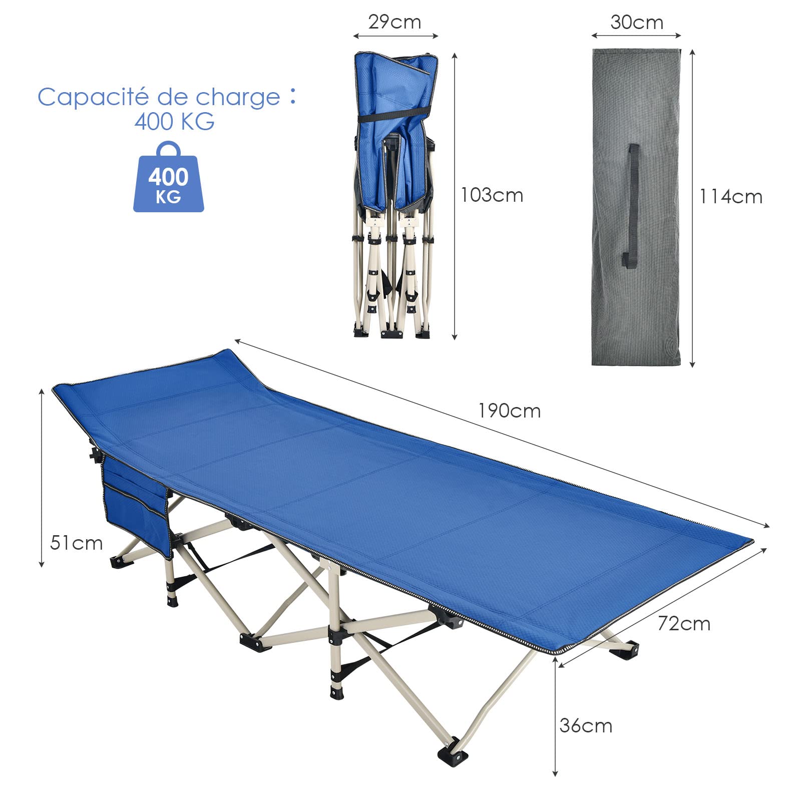 COSTWAY lit de Camping Pliable, Charge jusqu'à 400 kg, lit de Voyage à Pliage Rapide avec Sac de Transport, lit de Couchage intérieur et extérieur pour Le Camping, la Plage, la Maison, Le Bureau