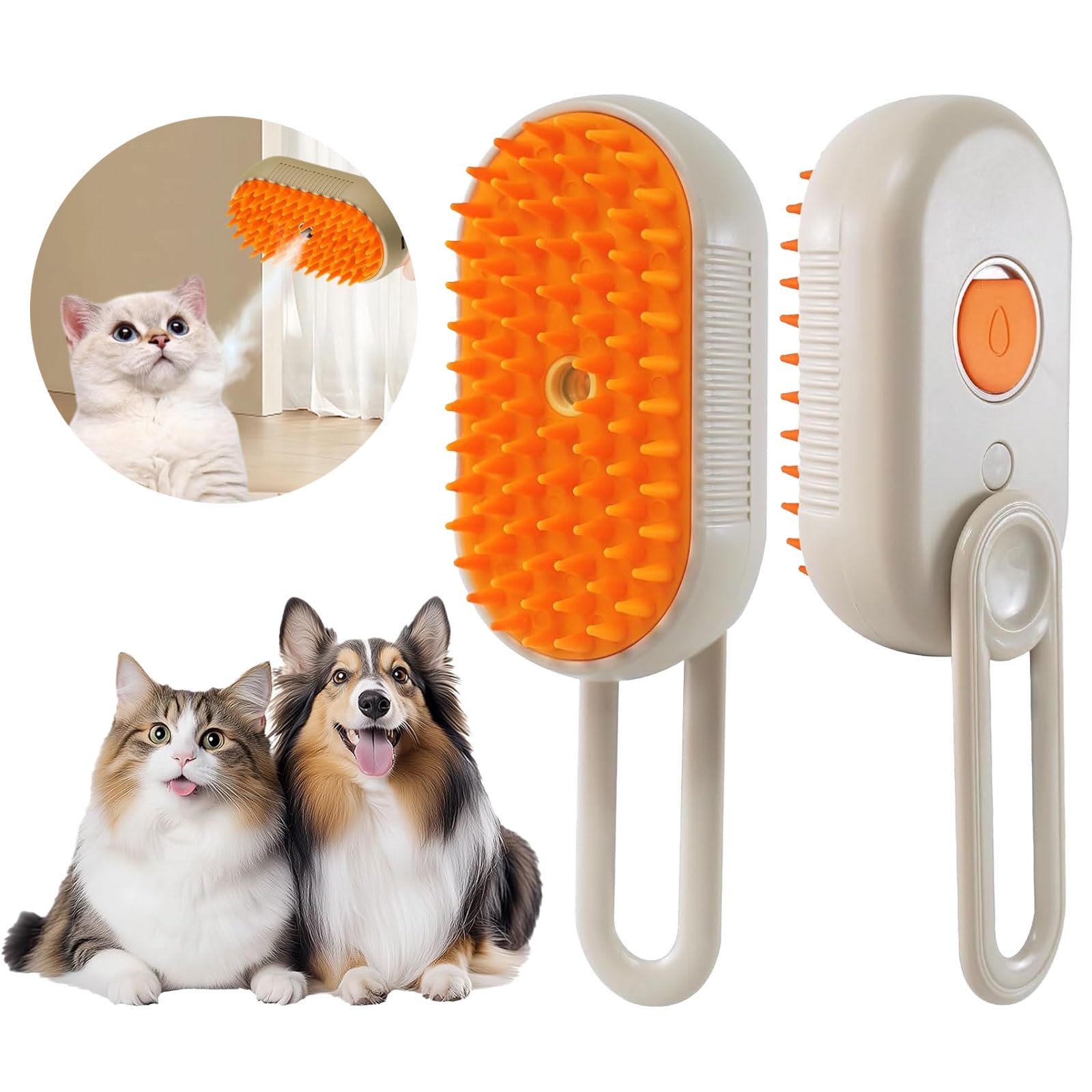 Cepillo de vapor para gatos, 3 en 1, cepillo de vapor autolimpiante para eliminar el pelo enredado y suelto, cepillo de vapor para gatos y perros para masajes