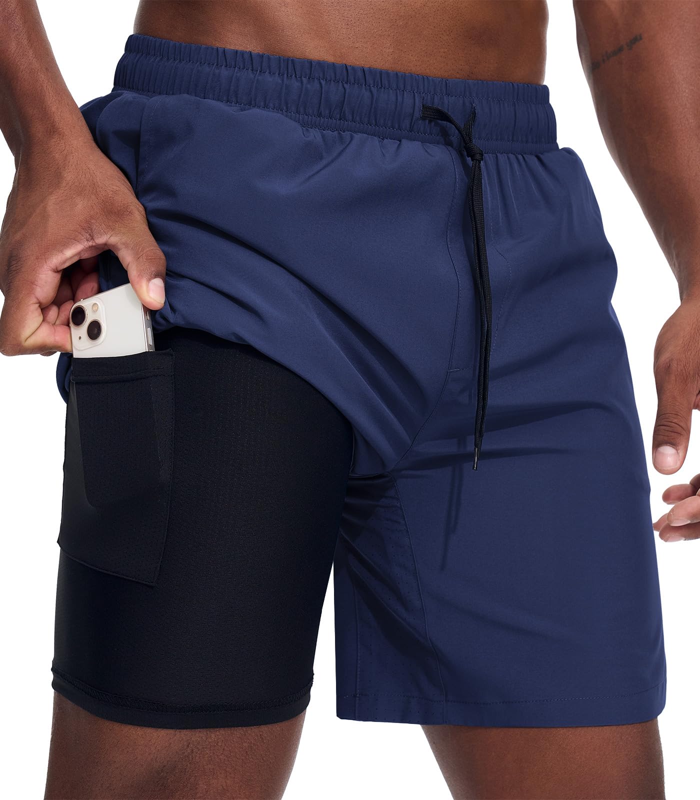 Danfiki Herren Sport Shorts Laufshorts 2 in 1 Schnell Kurze Hose Running Gym Athletic Outdoor Marathon Workout Trainingsshorts mit Reißverschlusstasch