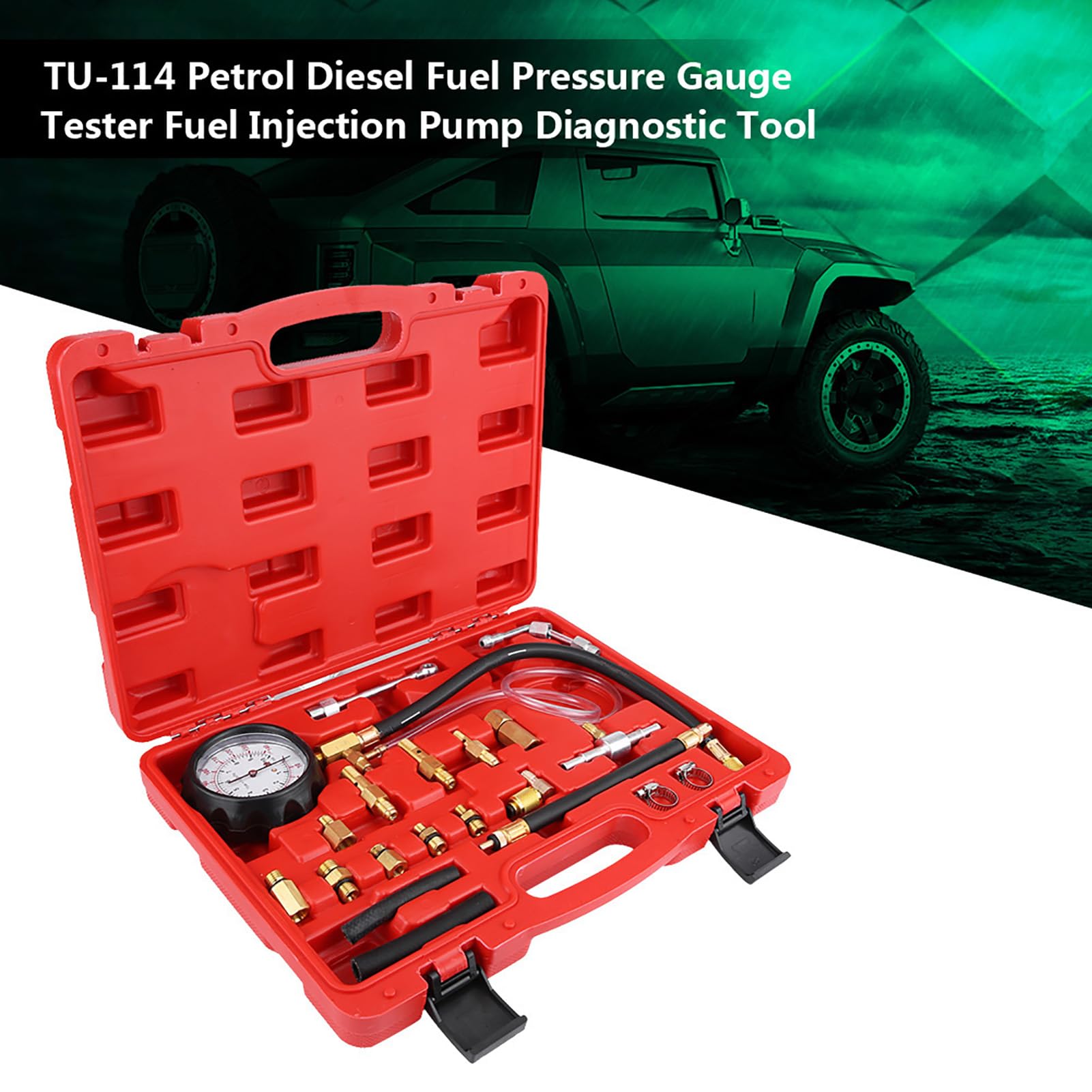 TU-114 Fuel Pressure Test Kit for Petrol & Engines, Diagnostic Pump Tester Tool