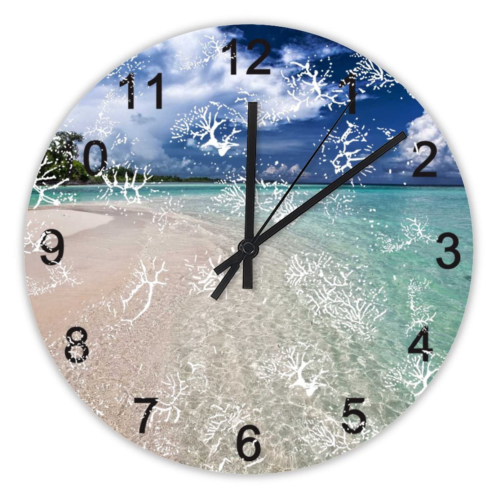 Horloge murale silencieuse pour cuisine et bureau effet sable blanc