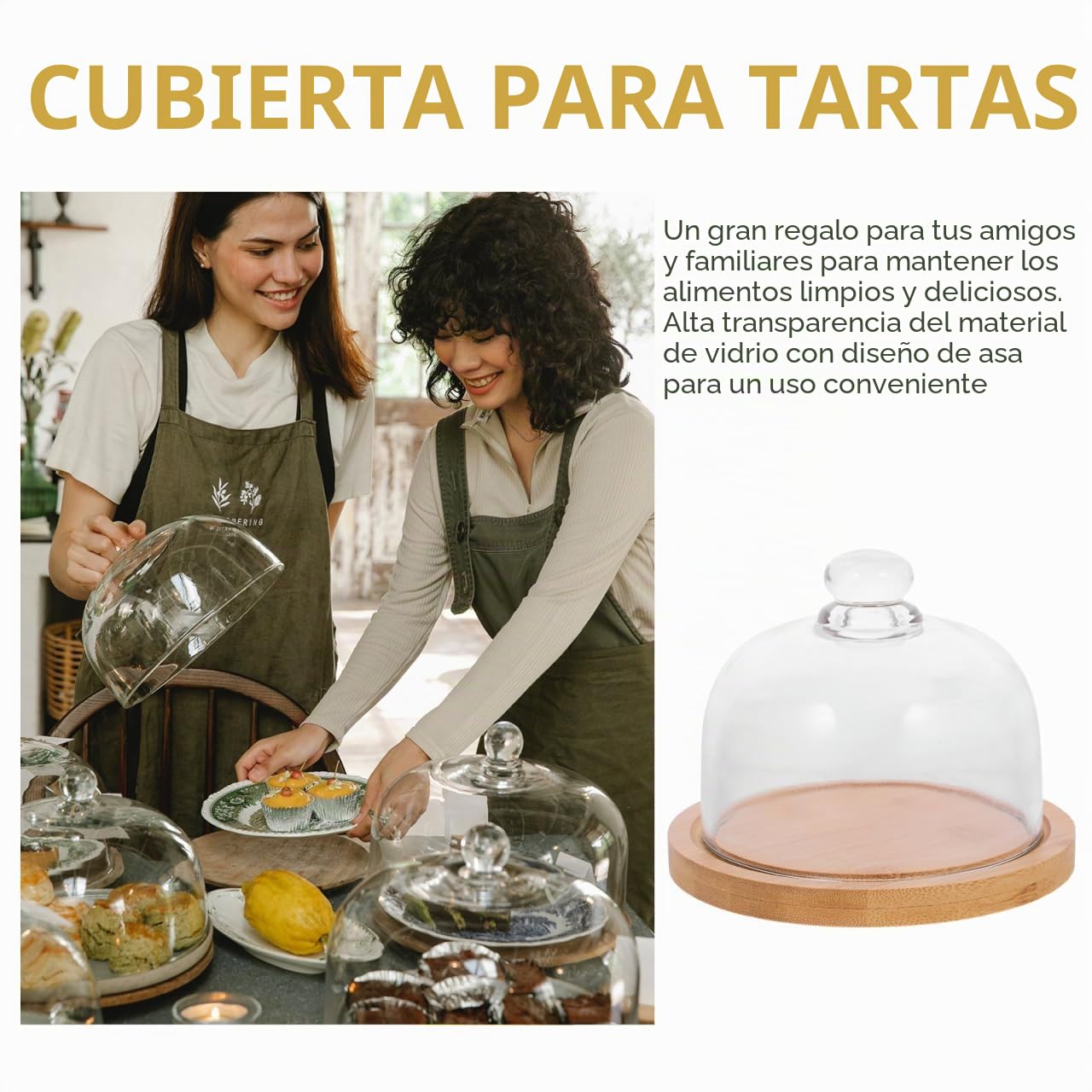 DOITOOL 1 Juego de cúpula de Vidrio con Base de Madera Mini Soporte para Tartas de Vidrio cúpula Cloche Cubierta de Transparente para Postre Queso, Dulces y Plantas suculentas