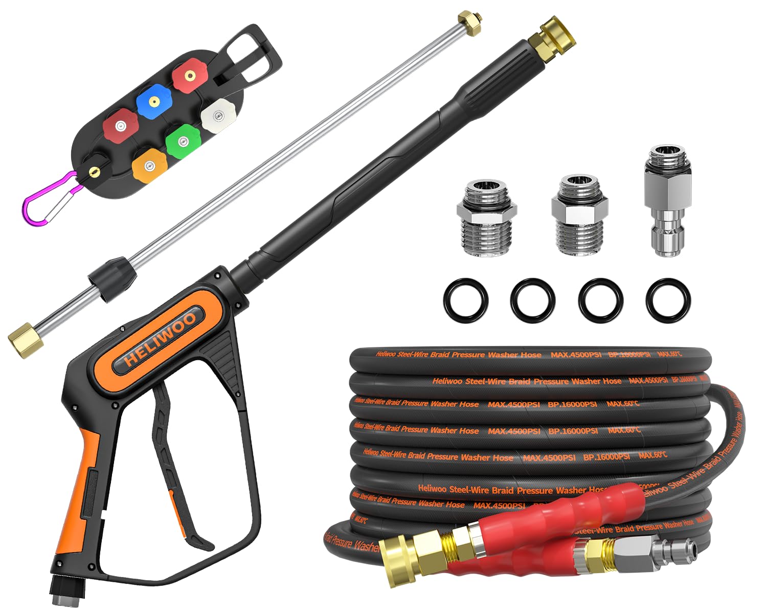 Photo 1 of Heliwoo Pressure Washer Gun and Hose Kit, 25FT Kink Resistant 5/16 Power Washer Hose and Wand, 3/8" Swivel Quick Connector & M22-14mm Fitting, 4500 PSI