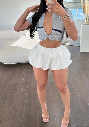 Womens High Waisted Bubble Ruffle Flared Puffy Mini Skirt