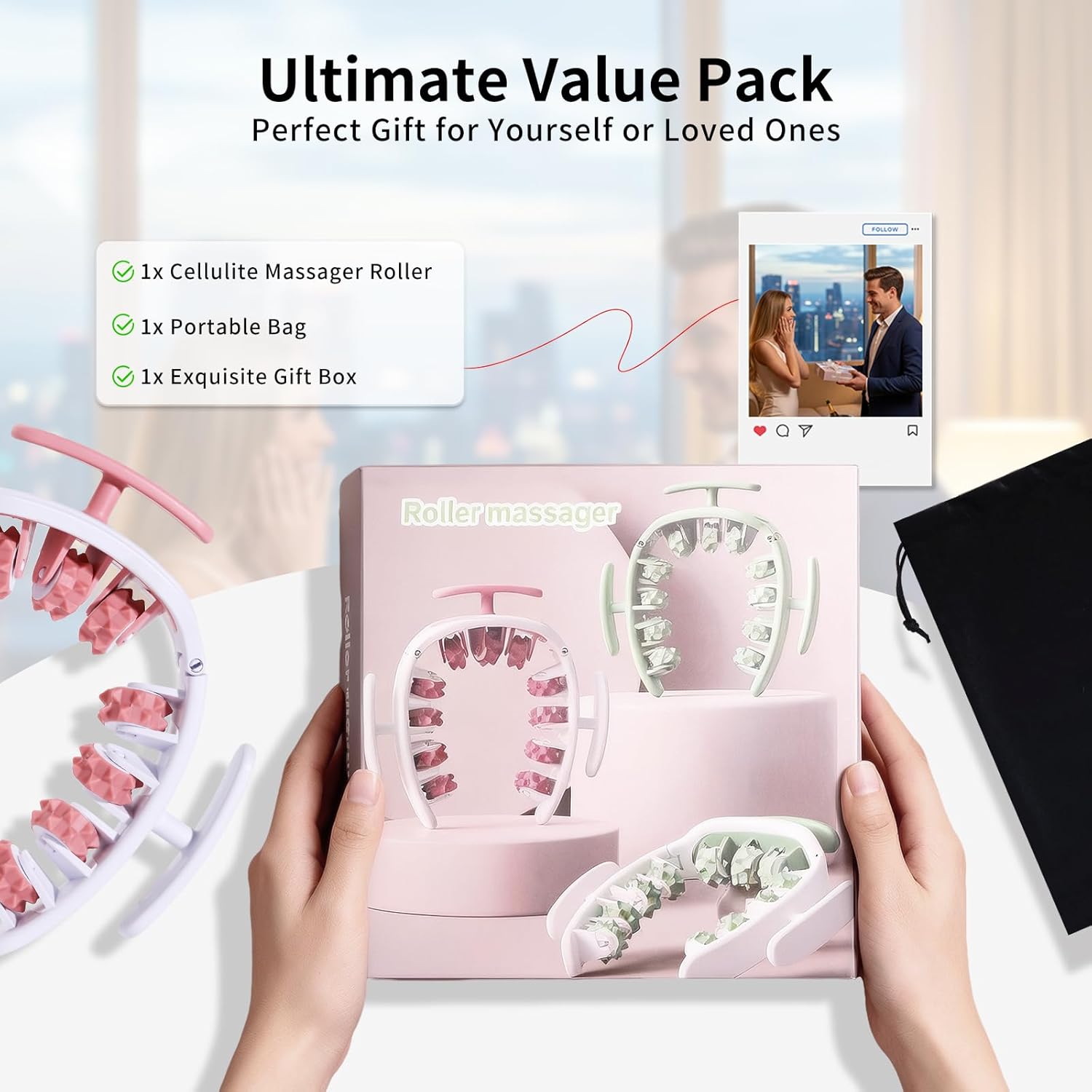 Cellulite Massage Roller & Tool - Lymphatic Drainage Massager, Deep Fascia Release Muscle Roller for Legs, Thighs, Hips, Buttocks, and Abdomen, Anti Cellulite Remover with Travel Pouch (Pink) - Image 8