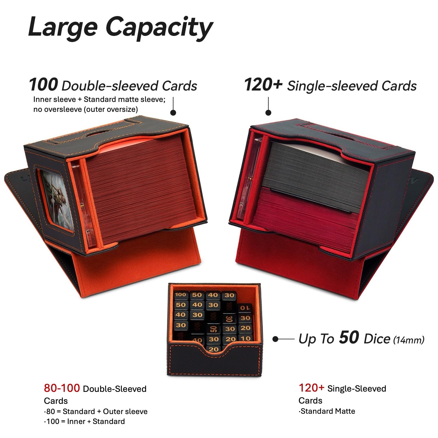 Mage Tech Commander Deck Box per MTG - Design Brevettato, Vetrina Commander, Adatta a 100 Carte Double-Sleeve, Porta Carte Magnetico da 35pt & Vassoio per Dadi - Nero/Rosso