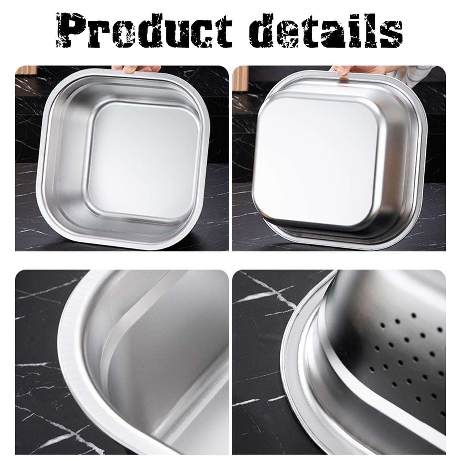 Bacinella Quadrata in Acciaio Inox, Contenitore per, Lavello per Buffet, Feste in Casa, Antipasti, 26 Cm