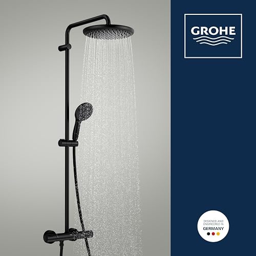 GROHE Vitalio Start 250 – Exposed Thermostatic Shower System with Aquadimmer Function (Round 25cm Head Shower 1 Spray, Round 11cm Hand Shower 2 Sprays, Hose 1.75m, Water Saving), Matt Black, 266772431 - 3