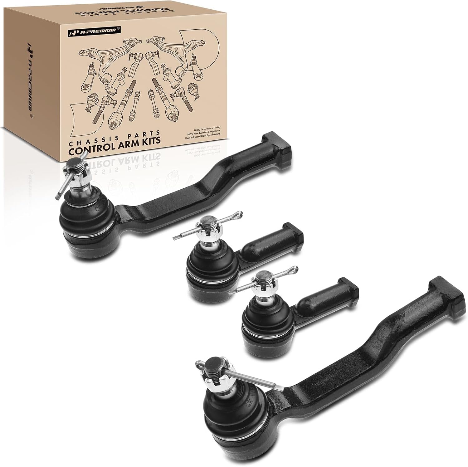 A-Premium Set of 4, Front Inner & Outer Tie Rod End Kit, Compatible with Mazda B2000 1987, B2200 1987-1993, B2600 1987-1993