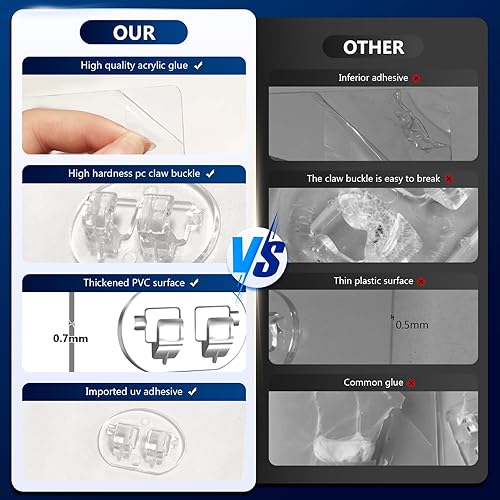 Miniatura 4 de Paquete de 4 adhesivos de repuesto para estante de ducha, ganchos adhesivos transparentes sin perforación con pegatinas, tira de gancho de pared