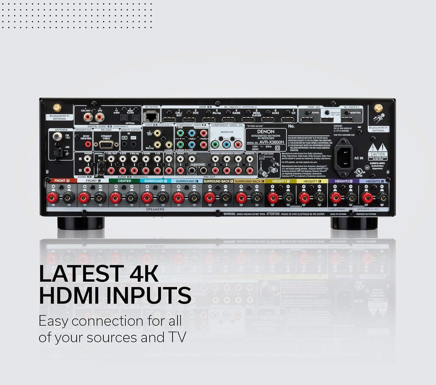 Denon AVR-X3600H UHD AV Receiver (2019 Model) - 9.2 Channel, 105W Each | NEW Virtual Height Elevation, Dual Subwoofer Outputs | Airplay 2 Alexa & HEOS