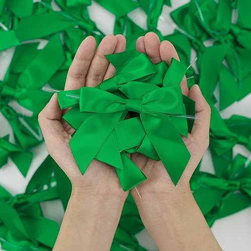 Vista 55 de AIMUDI Lazos giratorios para bolsas de golosinas de 3.5 pulgadas, lazos de satén azul turquesa para manualidades, lazos prefabricados con lazos Azul