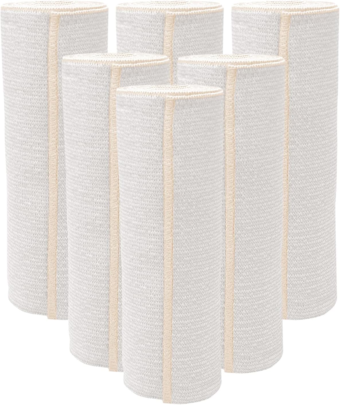 GT Elastic Bandage Wrap (6" Wide, 4 Pack) - Reusable Compression Roll with Hook & Loop Fastener at One End - Hypoallergenic Latex-Free Breathable Bandages - Ideal for Injuries, Joints, Knees & Sprains