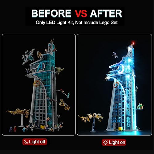 Miniatura 3 de Rorliny Kit de luces LED para Lego-76269 Avengers Tower, juego de iluminación compatible con Lego-76269 Avengers Tower Building Set (solo luces, sin