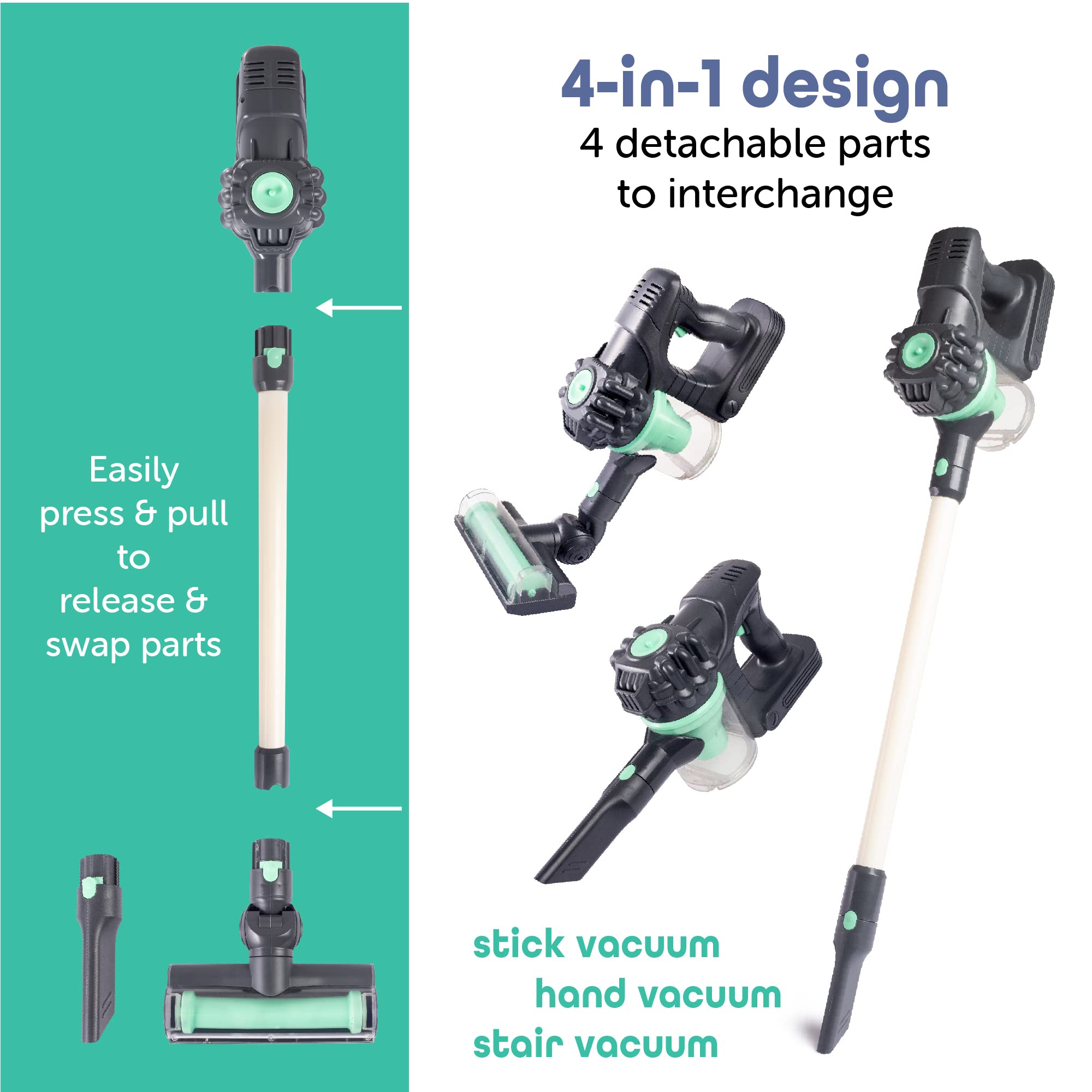 Kids Vacuum, Toy Vacuum Cleaner for Toddler with Lights & Sounds, Cord-Free Pretend Play Housekeeping Vacuum Toys with Working Suction, Great Gifts for Toddlers, Boys and Girls, Ages 3+