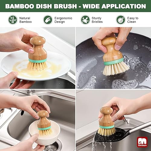 Miniatura 4 de GMISUN - Dispensador de jabón para platos para cocina, dispensador de jabón de manos y platos de 16 onzas con bandeja de cerámica y cepillo de