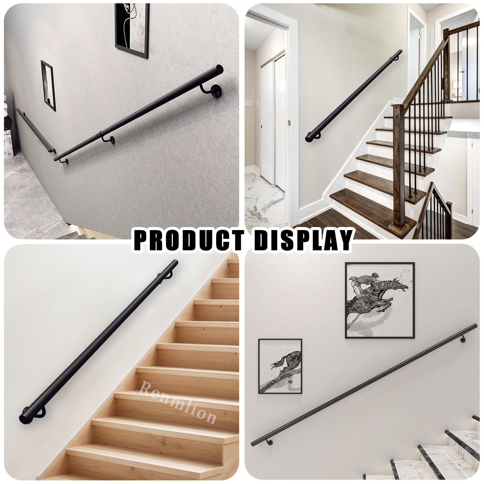 Rampe d'escalier Murale en Tube Rond, 1m 1.5m 2m 3m 4m 5m 6m en métal forgé Noir, Barre d'appui de sécurité pour marches intérieures et extérieures(600cm)