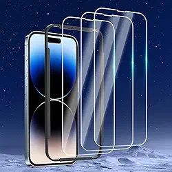 Pacote com 3 protetores de tela projetados para iPhone 14 Pro Max (6,7 polegadas) protetor de tela de vidro temperado, amigável e livre de bolhas ultra resistente (pacote com 3)