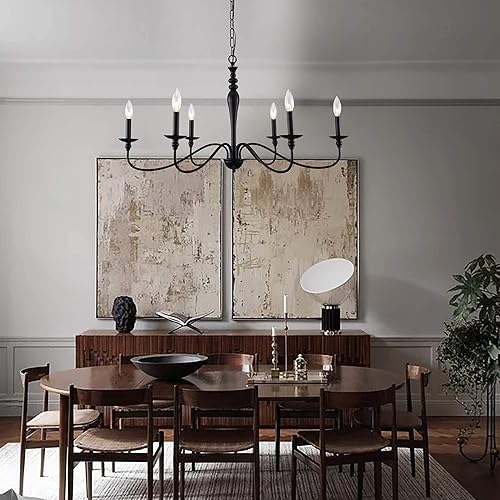 Miniatura 7 de PAPAYA Candelabro moderno de granja  Vela colgante negra y dorada para isla de cocina, sala de estar y vestíbulo, perfecta para candelabros