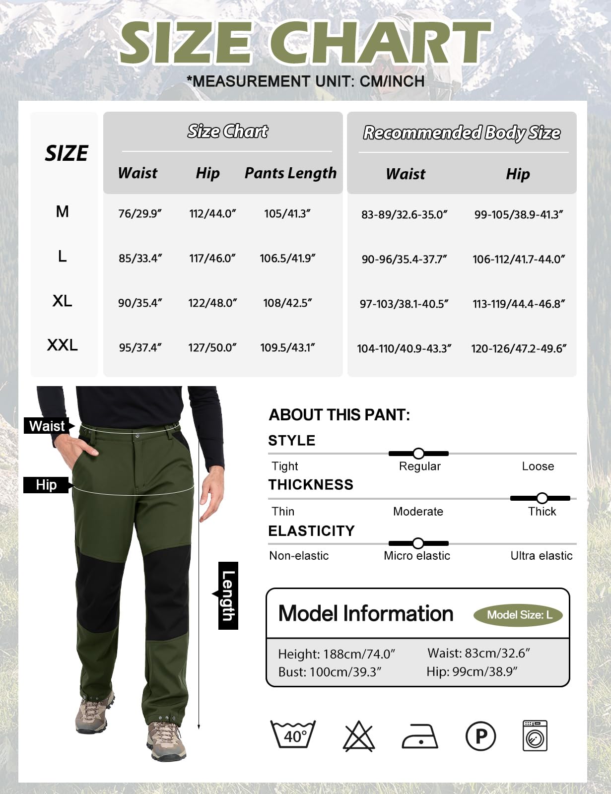 Xnova Pantaloni Trekking Uomo Invernali in Pile Pantalone da Lavoro Impermeabili Termici, Pantaloni Felpati Caldo Cargo Pantaloni Softshell Montagna Caccia con Vita Elasticizzati