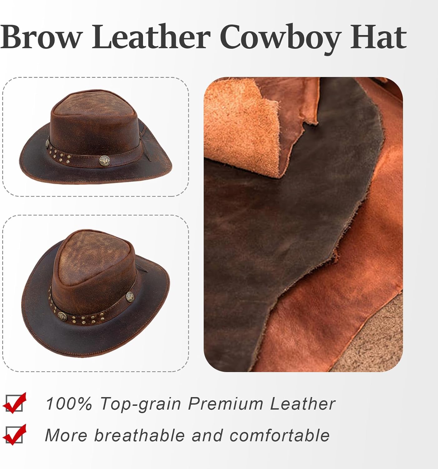 GARGOYLE BELLS Genuine Leather Cowboy Western Hat for Men Woman Studded Steampunk Hat Deadman Top Hat for Halloween Costume