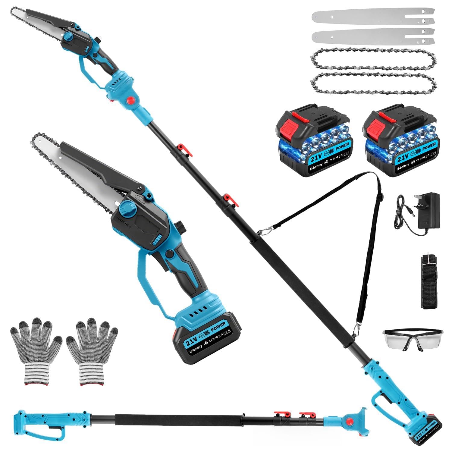 Cordless Pole Saw 2-in-1 with 8-Inch Electric Chainsaw & Electric Pruning Shears, Brushless Motor, 8FT Telescopic Pole, 180° Swivel Head, Dual 3000mAh Batteries,Shoulder Strap for Tree Trimming