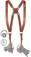 CCoiro Dual Leather Camera Harness for 2 DSLR/SLR Cameras - Adjustable Shoulder Strap for Photographers