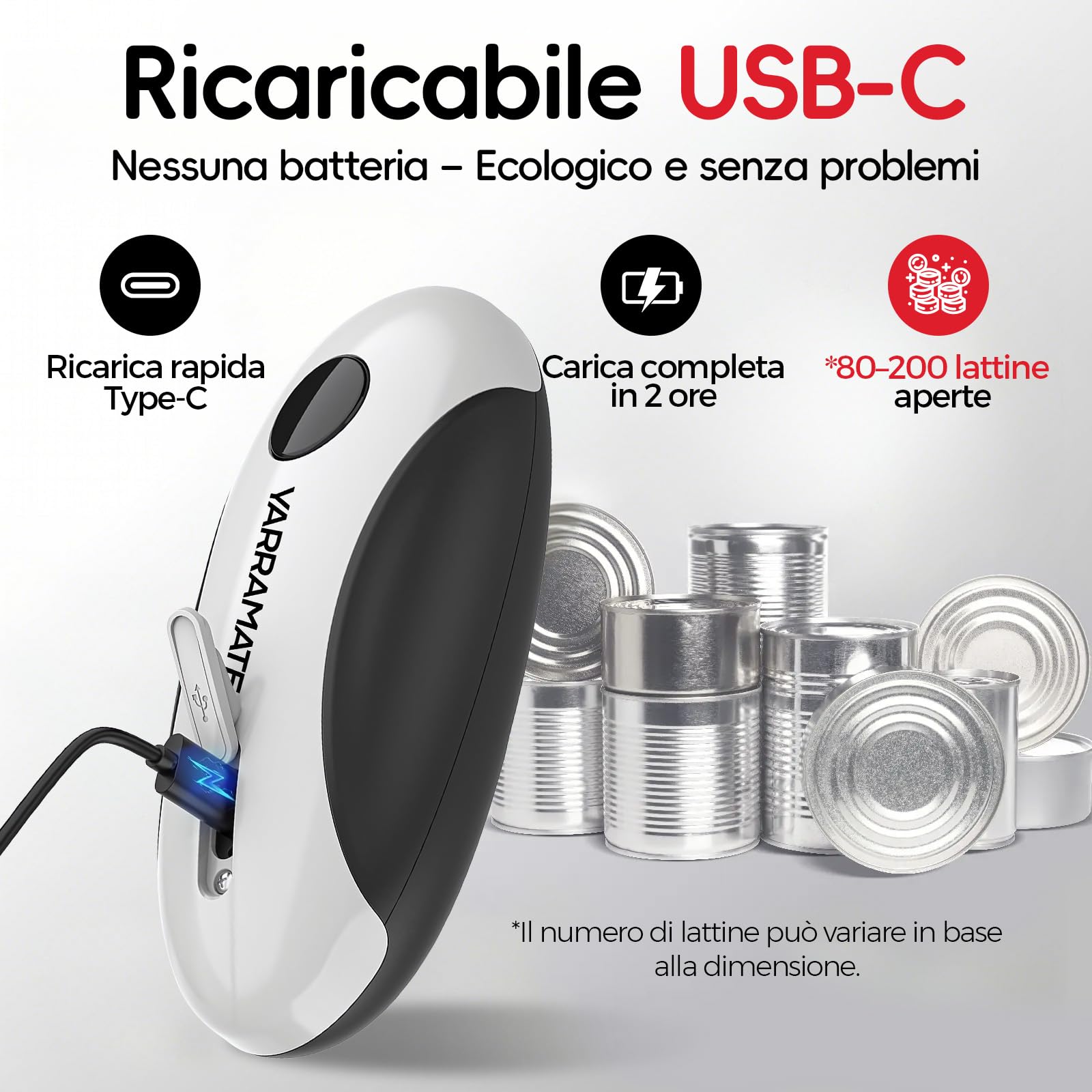 YARRAMATE Apriscatola elettrica ricaricabile – apriporta scatola di conservazione automatica a un tasto, bordo liscio, mani libere per anziani, con borsa portaoggetti, portatile da viaggio campeggio