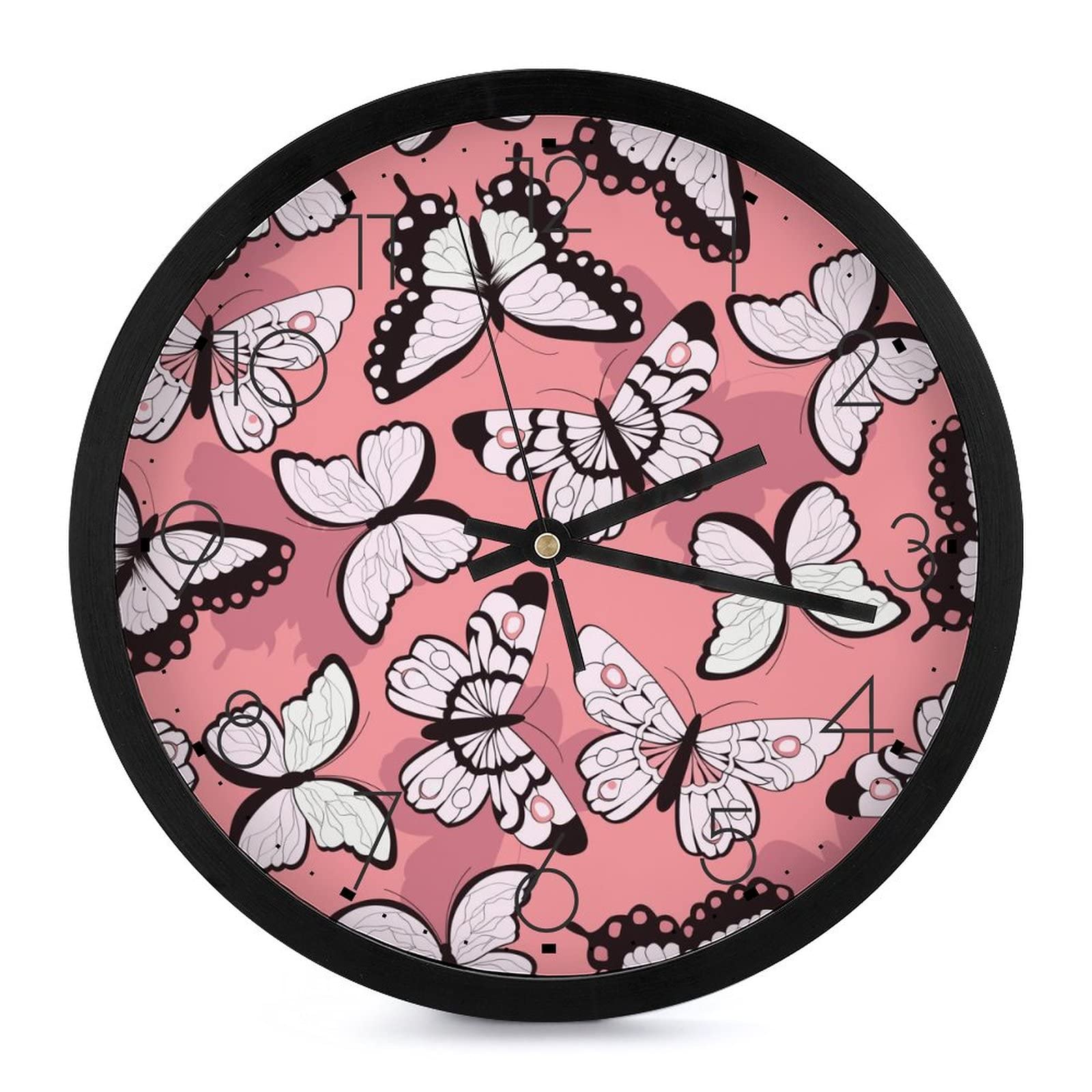 Pendule Murale Silencieuse pour Bureau et Chambre Enfant Décoration Papillons Roses