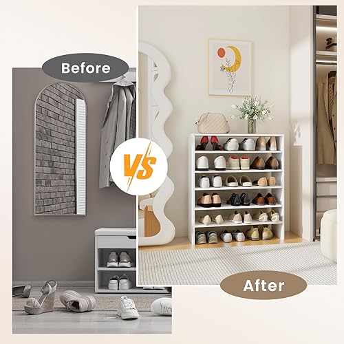 Miniatura 7 de COSTWAY Zapatero de 6 niveles, organizador de zapatos extra ancho con diseño apilable, soporte de almacenamiento independiente de 31 pulgadas