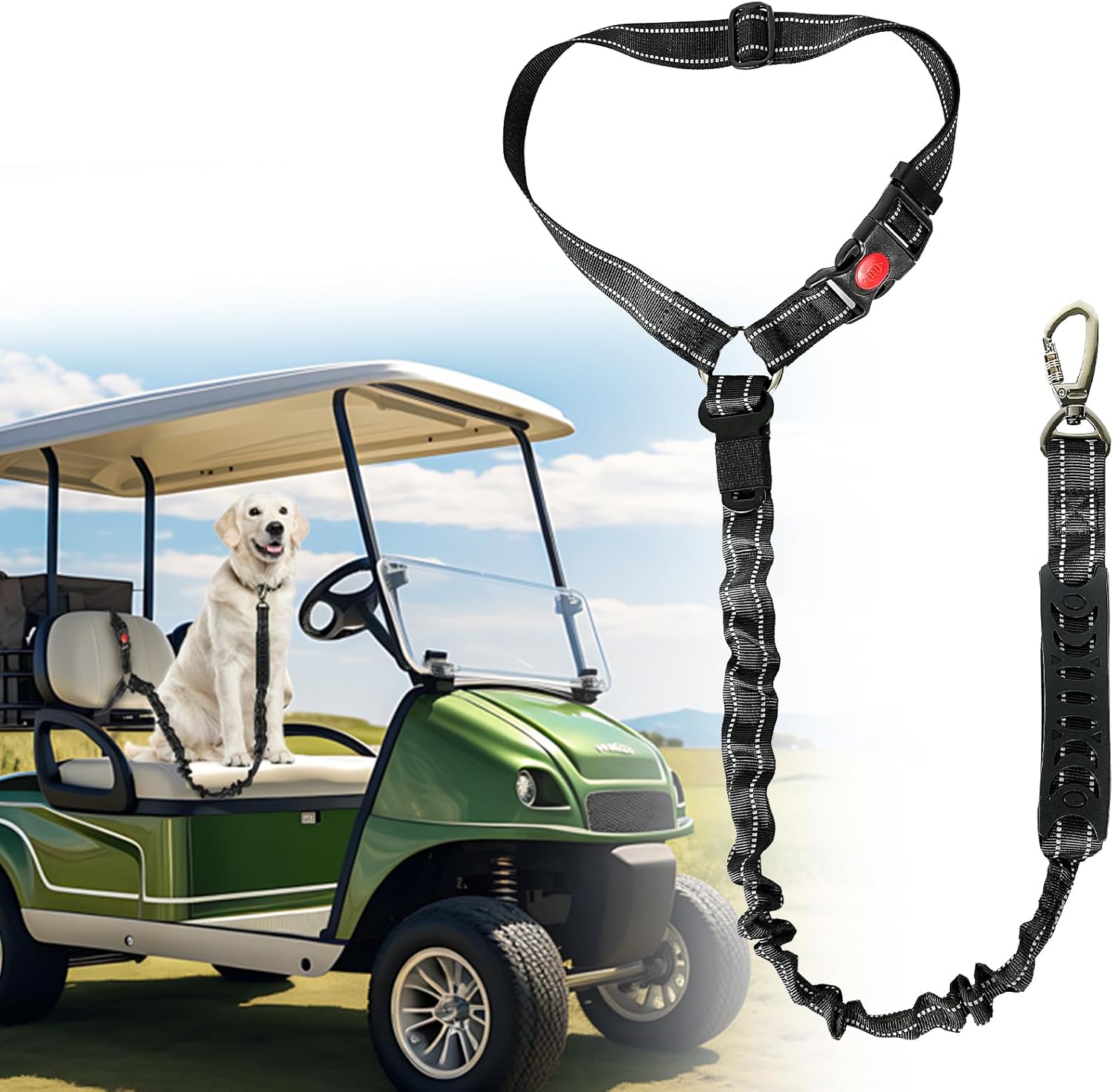 Doggie Seat Leash for Golf Cart, Pet Dog Seat Belt Harness for Car, Collar,Golf cart Dog Belt, Pet Safety Protection