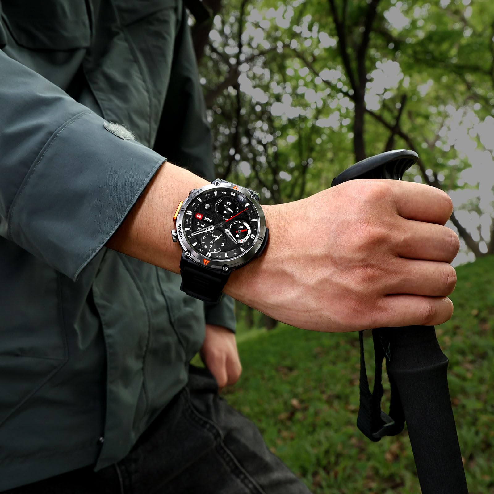 GPS Smartwatch Militare Uomo Impermeabile 3ATM con Torcia LED Bussola, 1,45" HD Rugged Smartwatch Orologio con Chiamate Bluetooth, Fitness Watch con Cardiaca SpO2 Notifiche WhatsApp per Android iOS