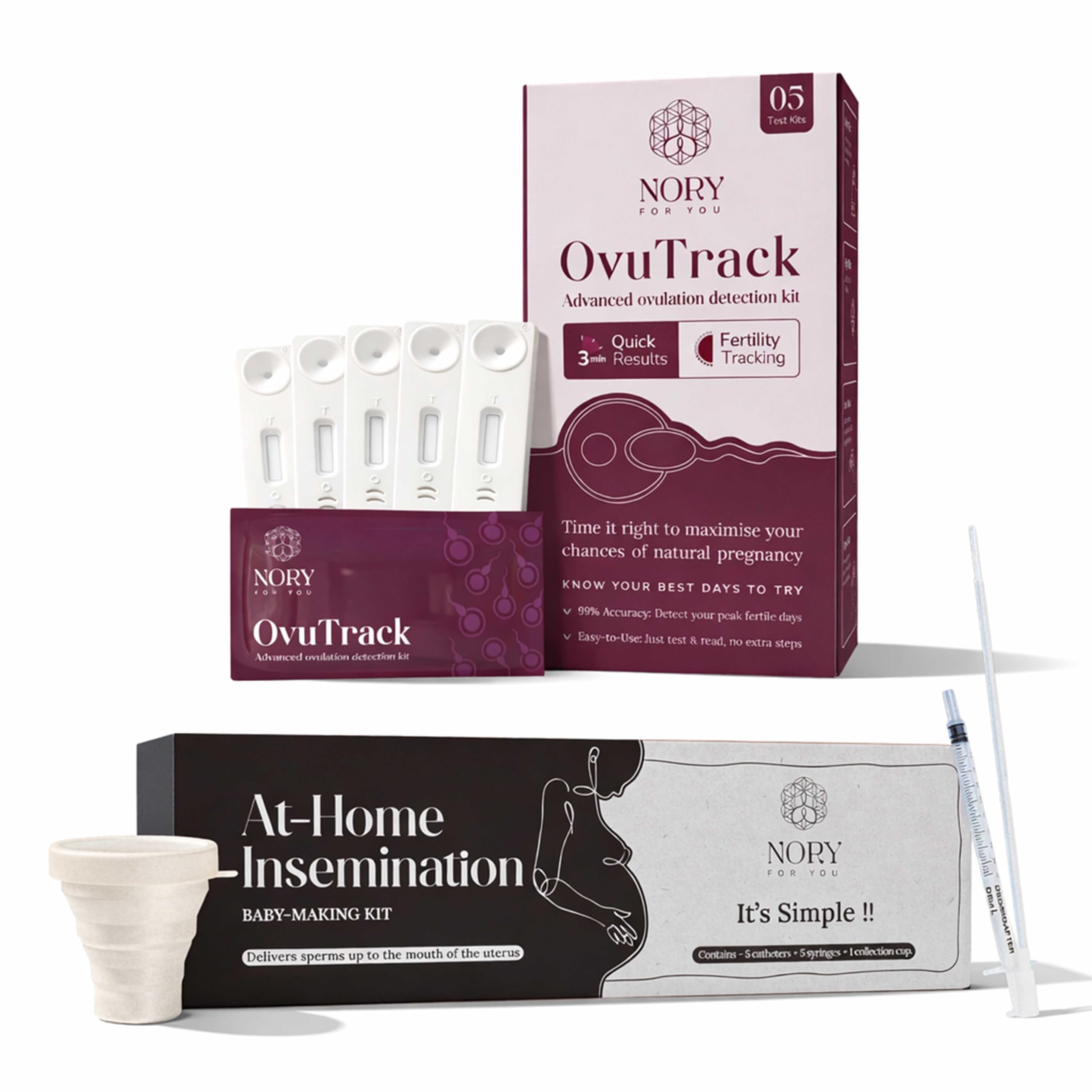 Ovulation Test Kit & Self Insemination IVI Test Kit for Women Combo (5 Strips Ovulation Kits with 5 Catheters, 5 Syringes, 1 Collection Cup), Family Planning kit to get Pregnant Naturally