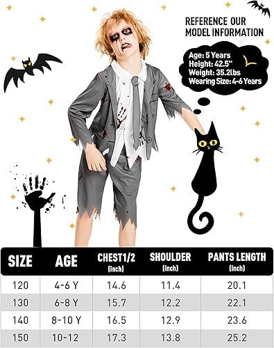 Miniatura 6 de IKALI Disfraz de Halloween de zombi, para niñas, niños, mujeres, porristas, prisioneros, novias, enfermeras, niños sangrientos