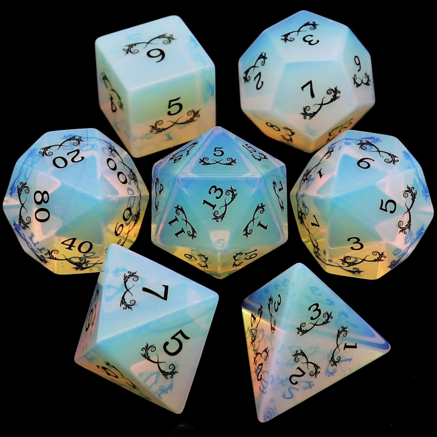Haxtec Gemstone Dice Opal DND Dice Set with Dice Case