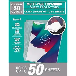 Samsill Paquete de 50 protectores de hojas de varias páginas, capacidad para hasta 50 hojas de papel por hoja, protectores de página transparentes de 8.5 x 11 pulgadas, peso pesado