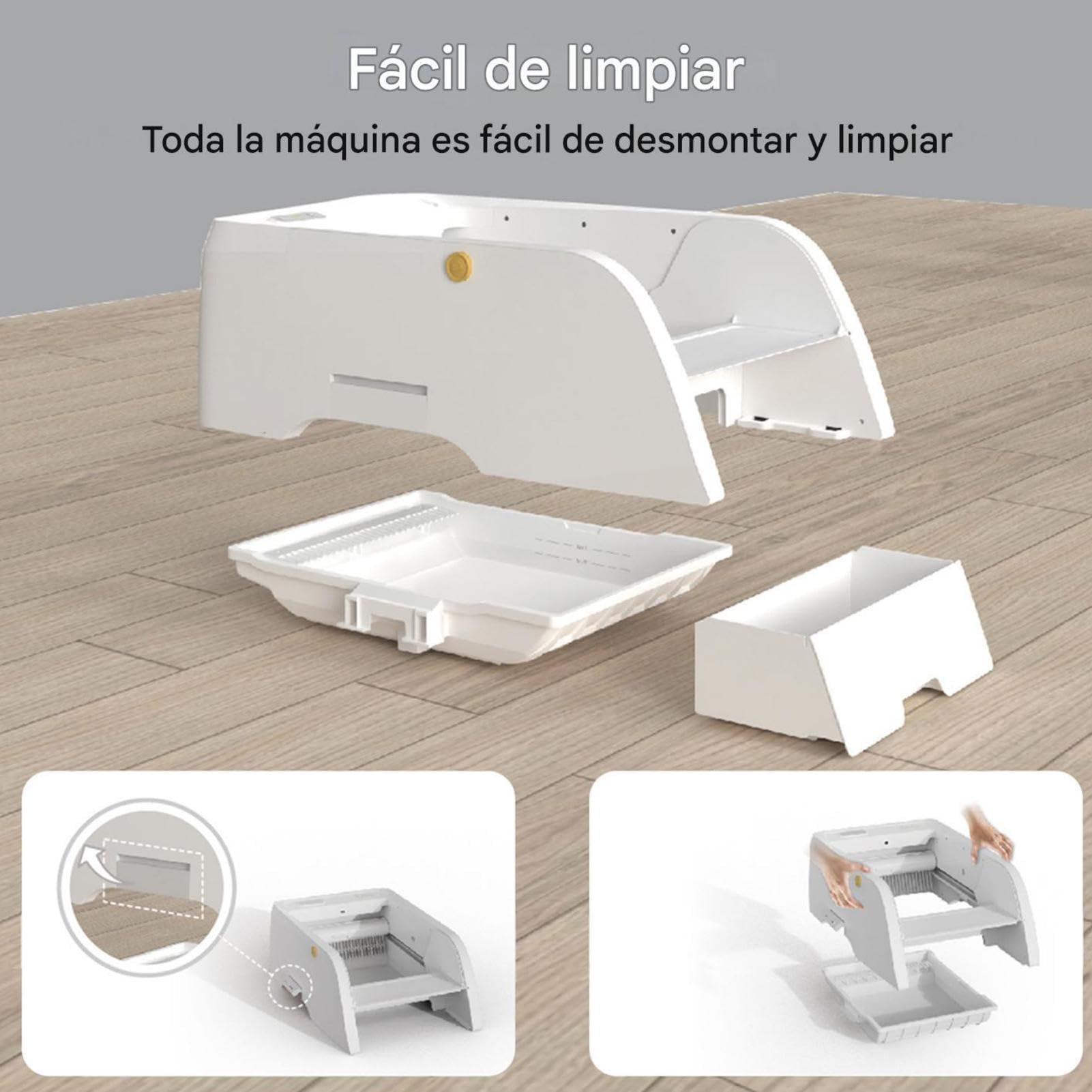 Arenero autolimpiable para Gatos, Abierto, 5 l, Gran Capacidad, excelente Control de olores, para hogares con Unos o más Gatos, 73,8 x 25 x 45 cm