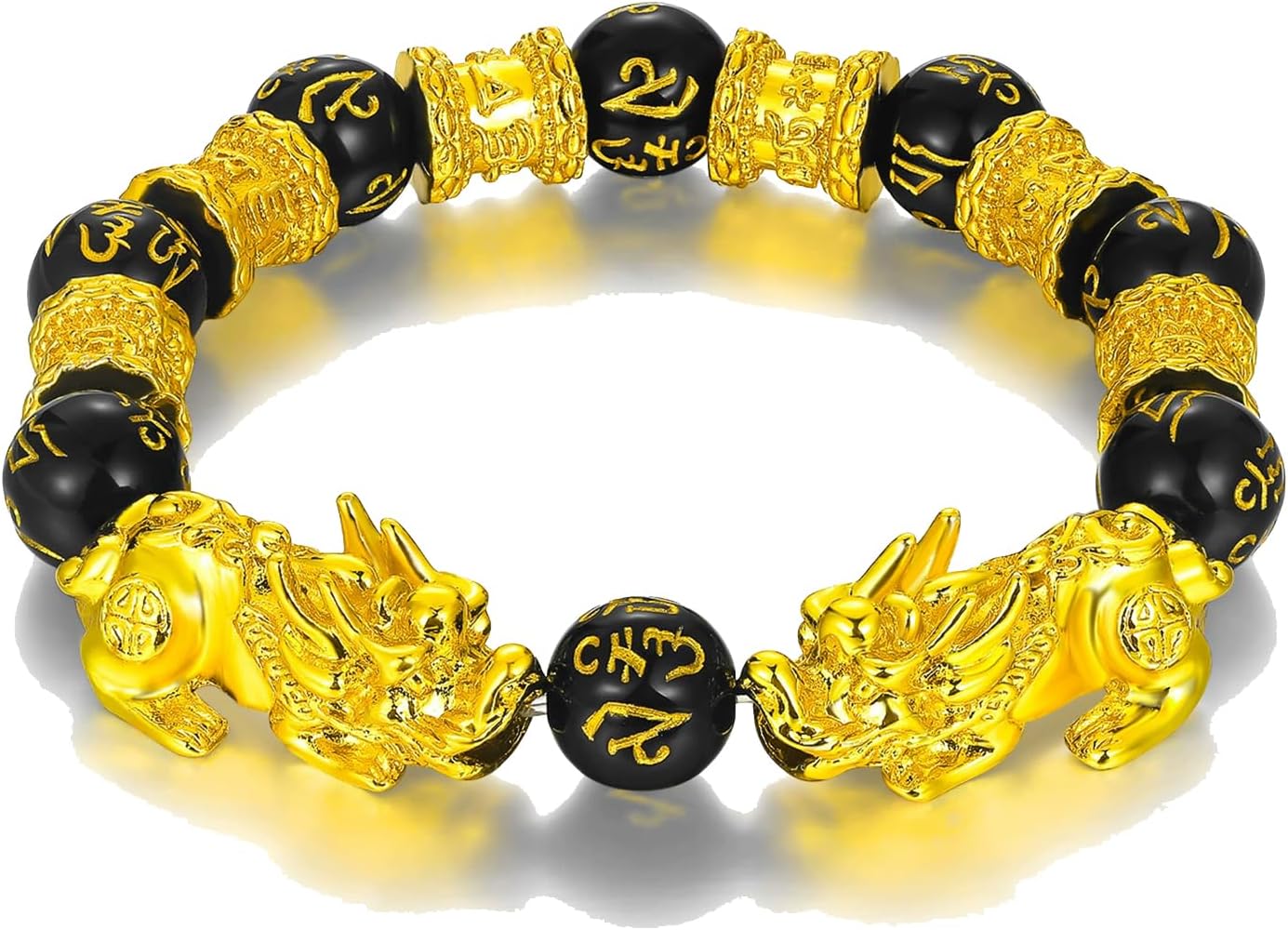 Feng Shui Wealth and Luck Bracelet,Pixiu Black Obsidian Buddha Beads Money Elastic Bracelet for Women Men Jewelry