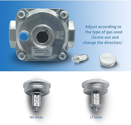 Miniatura 3 de Regulador de gas natural de 12 pulgada para parrilla, gas natural y propano convertible, presión de entrada de 12 PSI, LPG 10 "NG 4" presión de