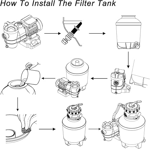Miniatura 5 de YAGENICE Sistema de bomba de filtro de arena de 13 pulgadas, bomba de 13 y válvula de 6 vías, bomba de filtro de arena para piscina sobre el suelo,