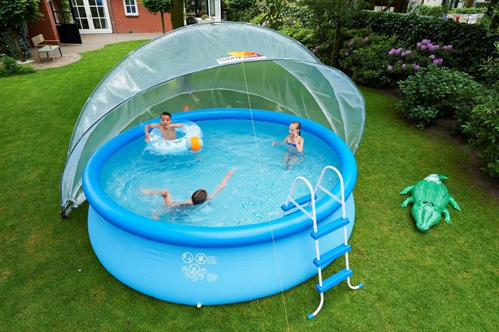 SunnyTent dôme de Piscine Ø 440 cm – abri Piscine Hors Sol Transparent, pour piscines Rondes & rectangulaires, Effet Serre