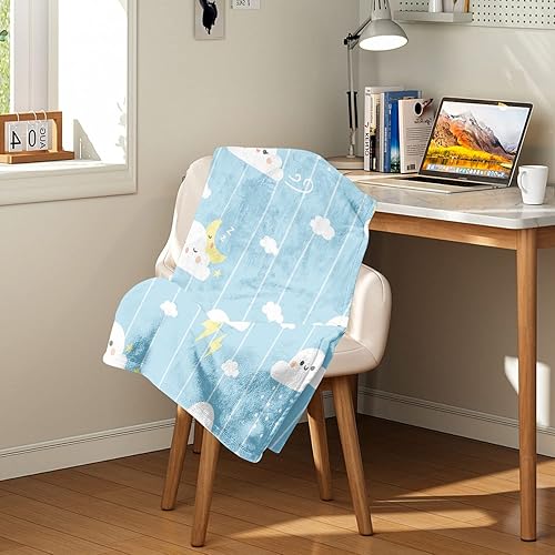 Miniatura 2 de Manta suave de microforro polar para niñas y niños, bonita manta acogedora y cálida para bebé, grande y ligera, con estampado de nube azul, para