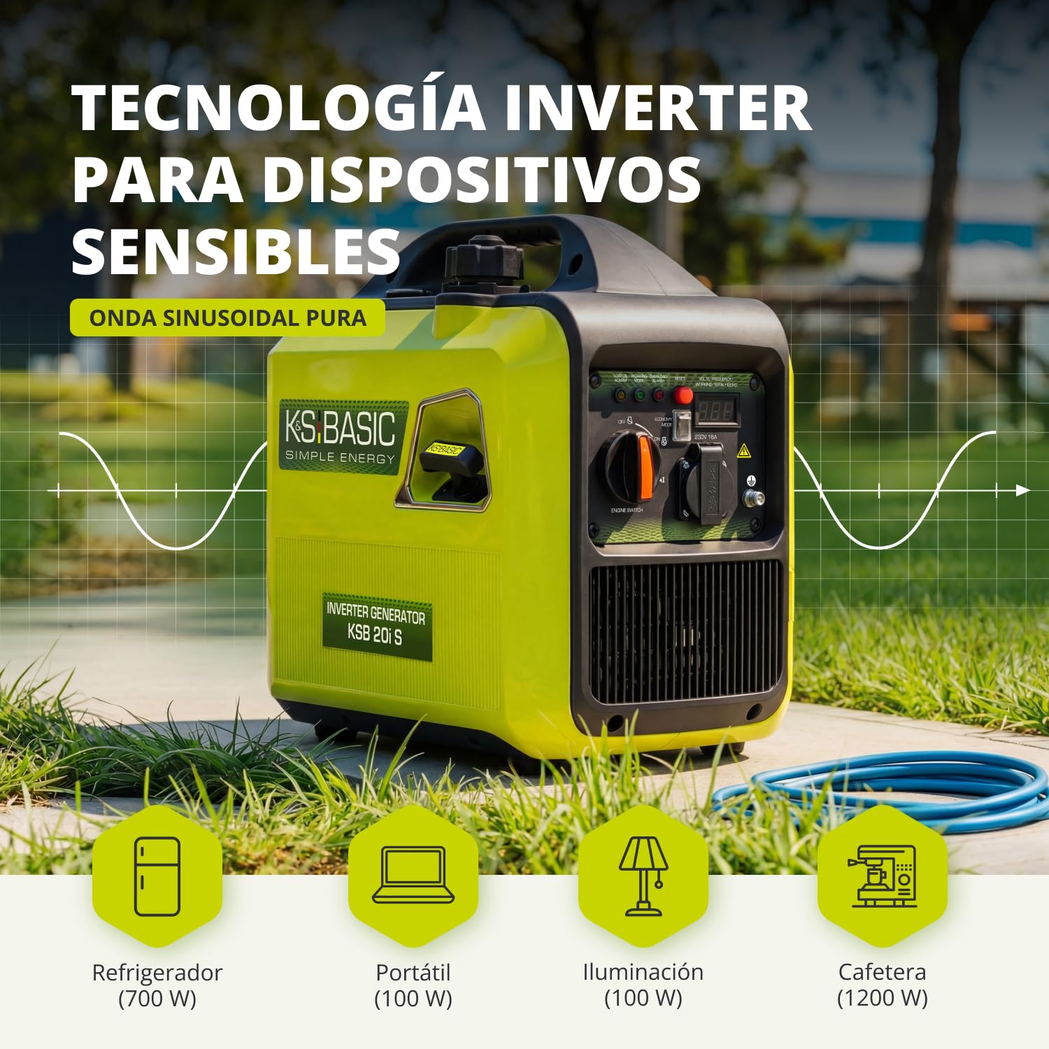 K&S BASIC 20i S Inverter-Generator 2000 W, Notstromaggregat Benzin, Stromaggregat 230V - reiner Sinuswelle, Stromerzeuger mit Eco-Modus, LED-Display, 1,8 kW Nennleistung, tragbar, für Camping, Zuhause